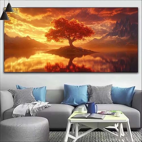 Baum Malen Nach Zahlen Erwachsene Kit, Malen Nach Zahlen See Anfänger DIY Paint by Numbers mit Pinseln und Acrylfarben, DIY Ölgemälde Leinwand Basteln Set für Wall Deco (Ohne Rahmen) 30x90cm V-404 von Cexeqee