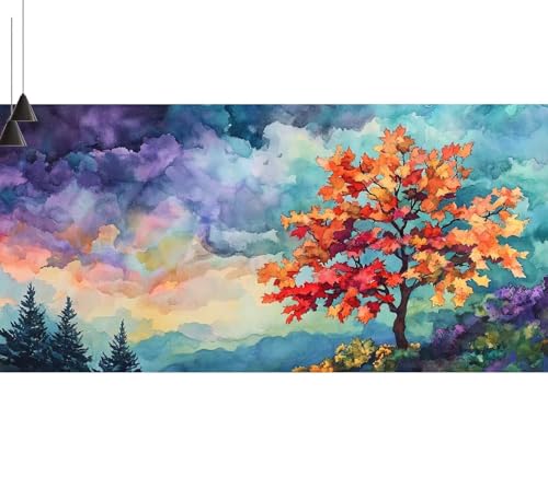 Baum Malen Nach Zahlen Erwachsene Kit, Malen Nach Zahlen Wolken Anfänger DIY Paint by Numbers mit Pinseln und Acrylfarben, DIY Ölgemälde Leinwand Basteln Set für Wall Deco (Ohne Rahmen) 20x60cm V-425 von Cexeqee