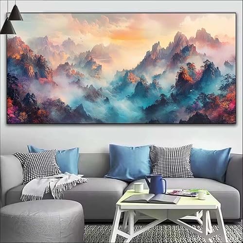 Berg Malen Nach Zahlen Erwachsene Kit,Malen Nach Zahlen Landschaft Anfänger DIY Paint by Numbers mit Pinseln und Acrylfarben,DIY Ölgemälde Leinwand Basteln Set Wall Deco (Ohne Rahmen) 20x60cm V-558 von Cexeqee