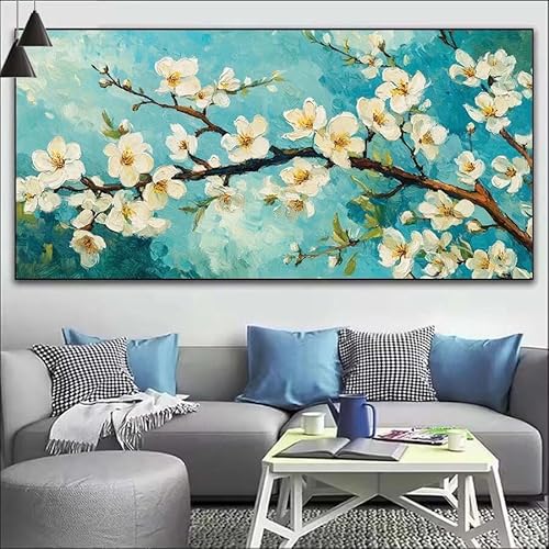 Blau Malen Nach Zahlen Erwachsene Kit, Malen Nach Zahlen Blume Anfänger DIY Paint by Numbers mit Pinseln und Acrylfarben, DIY Ölgemälde Leinwand Basteln Set für Wall Deco (Ohne Rahmen) 20x60cm V-510 von Cexeqee