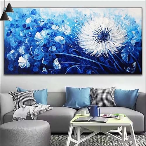 Blau Malen Nach Zahlen Erwachsene Kit, Malen Nach Zahlen Blume Anfänger DIY Paint by Numbers mit Pinseln und Acrylfarben, DIY Ölgemälde Leinwand Basteln Set für Wall Deco (Ohne Rahmen) 20x60cm V-505 von Cexeqee