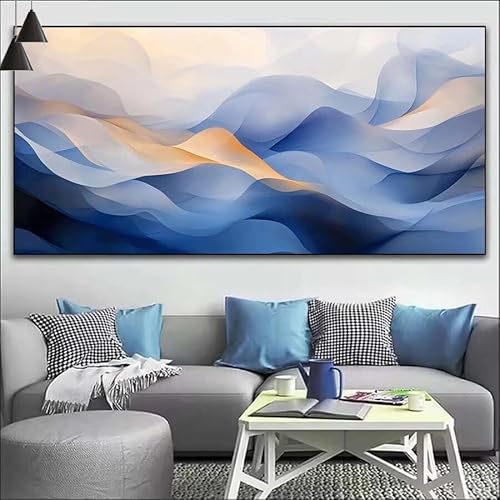 Blau Malen Nach Zahlen Erwachsene Kit, Malen Nach Zahlen Kunst Anfänger DIY Paint by Numbers mit Pinseln und Acrylfarben, DIY Ölgemälde Leinwand Basteln Set für Wall Deco (Ohne Rahmen) 20x60cm V-501 von Cexeqee