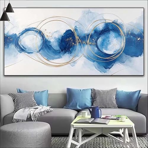 Blau Malen Nach Zahlen Erwachsene Kit, Malen Nach Zahlen Kunst Anfänger DIY Paint by Numbers mit Pinseln und Acrylfarben, DIY Ölgemälde Leinwand Basteln Set für Wall Deco (Ohne Rahmen) 30x90cm V-467 von Cexeqee