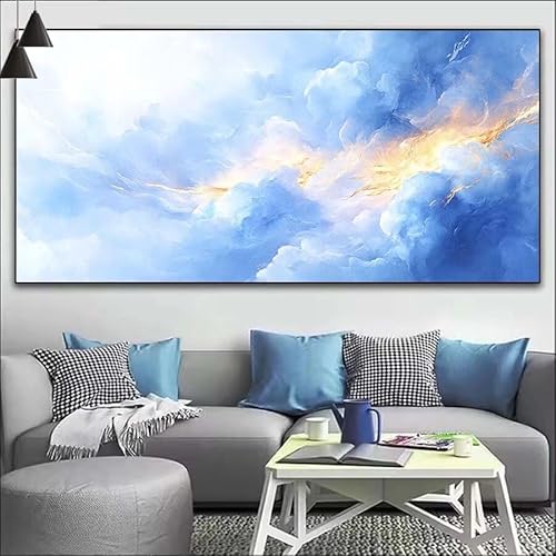 Blau Malen Nach Zahlen Erwachsene Kit, Malen Nach Zahlen Wolken Anfänger DIY Paint by Numbers mit Pinseln und Acrylfarben, DIY Ölgemälde Leinwand Basteln Set für Wall Deco (Ohne Rahmen) 30x90cm V-462 von Cexeqee