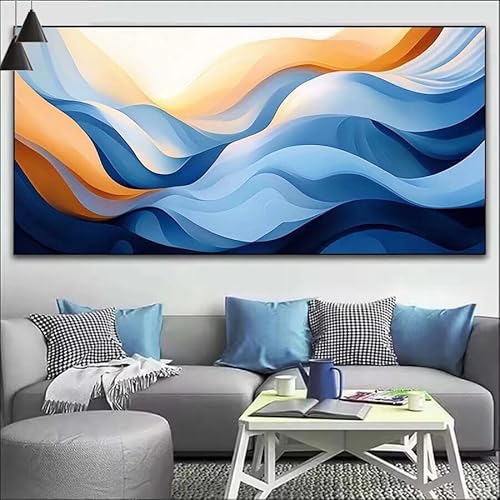 Blau Malen Nach Zahlen Erwachsene Kit, Malen Nach Zahlen Wolken Anfänger DIY Paint by Numbers mit Pinseln und Acrylfarben, DIY Ölgemälde Leinwand Basteln Set für Wall Deco (Ohne Rahmen) 40x110cm V-513 von Cexeqee