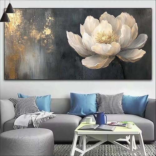 Blume Malen Nach Zahlen Erwachsene Kit, Malen Nach Zahlen Golden Anfänger DIY Paint by Numbers mit Pinseln und Acrylfarben, DIY Ölgemälde Leinwand Basteln Set für Wall Deco (Ohne Rahmen) 20x60cm V-483 von Cexeqee