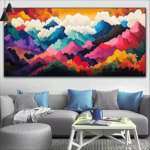 Bunt Malen Nach Zahlen Erwachsene Kit, Malen Nach Zahlen Berg Anfänger DIY Paint by Numbers mit Pinseln und Acrylfarben, DIY Ölgemälde Leinwand Basteln Set für Wall Deco (Ohne Rahmen) 20x60cm V-556 von Cexeqee