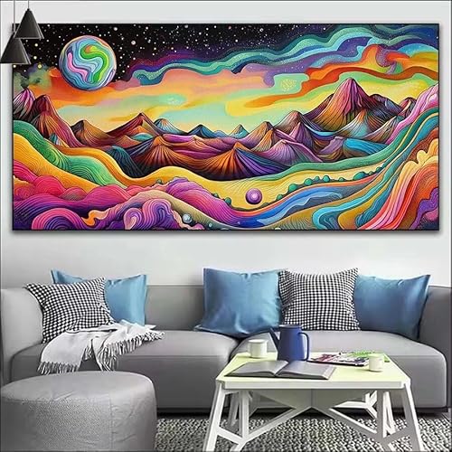 Bunt Malen Nach Zahlen Erwachsene Kit, Malen Nach Zahlen Berg Anfänger DIY Paint by Numbers mit Pinseln und Acrylfarben, DIY Ölgemälde Leinwand Basteln Set für Wall Deco (Ohne Rahmen) 50x150cm V-538 von Cexeqee