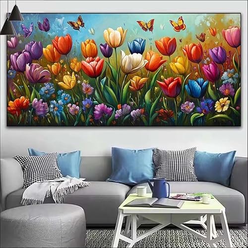 Bunt Malen Nach Zahlen Erwachsene Kit, Malen Nach Zahlen Blume Anfänger DIY Paint by Numbers mit Pinseln und Acrylfarben, DIY Ölgemälde Leinwand Basteln Set für Wall Deco (Ohne Rahmen) 20x60cm V-420 von Cexeqee