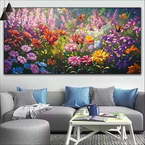 Bunt Malen Nach Zahlen Erwachsene Kit, Malen Nach Zahlen Blume Anfänger DIY Paint by Numbers mit Pinseln und Acrylfarben, DIY Ölgemälde Leinwand Basteln Set für Wall Deco (Ohne Rahmen) 40x120cm V-44 von Cexeqee