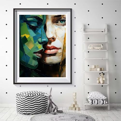 Diamond Painting,DIY 5D Full Diamant Painting Bilder,5D Abstrakt Gesicht Diamond Art Diamond Painting Erwachsene Set,Diamant Malerei Kreuzstich Arts Basteln Home Wand Dekor 40x50cm/16x20in U-116 von Cexeqee