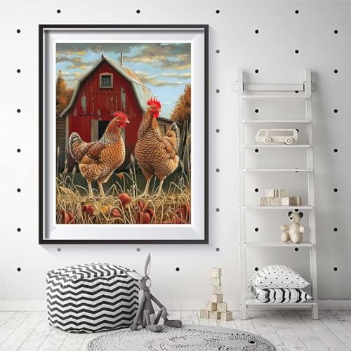 Diamond Painting,DIY 5D Full Diamant Painting Bilder,5D Bauernhof Huhn Diamond Art Diamond Painting Erwachsene Set,Diamant Malerei Kreuzstich Basteln Home Wand Dekor Geschenk 30x40cm/12x16in U-672 von Cexeqee