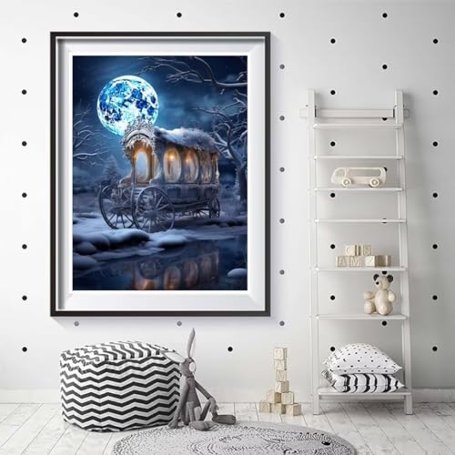 Diamond Painting Erwachsene Mond Kutsche DIY 5D Diamant Painting Bilder Diamant Kunst Set,Diamantmalerei Kristall Malen nach Zahlen Anfänger Handwerk Kits,Home Wand Dekor Gifts 30x40cm/12x16in U-83 von Cexeqee