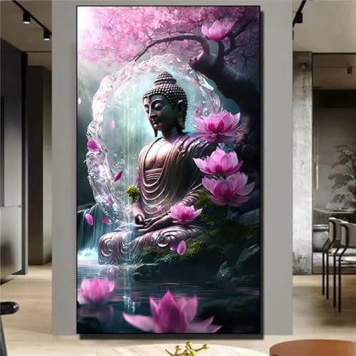 Diamond Painting Set for Adults and Children,Lotus-Buddha Large 5D DIY Full Drill Diamond Painting 40x80cm Round/Square Crystal Rhinestone Embroidery Diamond Art kits for Home Wall Decor Gifts16x32in von Cexeqee