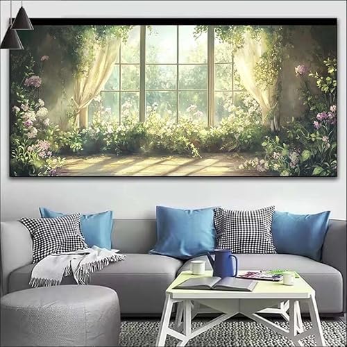 Fenster Malen Nach Zahlen Erwachsene Kit,Malen Nach Zahlen Blume Anfänger DIY Paint by Numbers mit Pinseln und Acrylfarben,DIY Ölgemälde Leinwand Basteln Set für Wall Deco (Ohne Rahmen) 20x60cm V-428 von Cexeqee