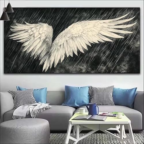 Flügel Malen Nach Zahlen Erwachsene Kit,Malen Nach Zahlen Schwarz und Weiß Anfänger DIY Paint by Numbers mit Pinseln und Acrylfarben,DIY Ölgemälde Basteln Set für Wall Deco (Ohne Rahmen) 20x60cm V-182 von Cexeqee