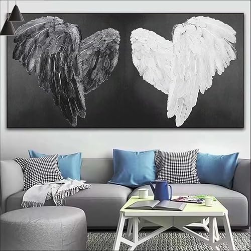 Flügel Malen Nach Zahlen Erwachsene Kit,Malen Nach Zahlen Schwarz und Weiß Anfänger DIY Paint by Numbers mit Pinseln und Acrylfarben,DIY Ölgemälde Basteln Set für Wall Deco (Ohne Rahmen) 30x90cm V-550 von Cexeqee