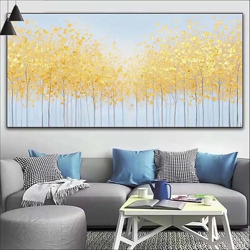 Gold Malen Nach Zahlen Erwachsene Kit, Malen Nach Zahlen Baum Anfänger DIY Paint by Numbers mit Pinseln und Acrylfarben, DIY Ölgemälde Leinwand Basteln Set für Wall Deco (Ohne Rahmen) 20x60cm V-497 von Cexeqee