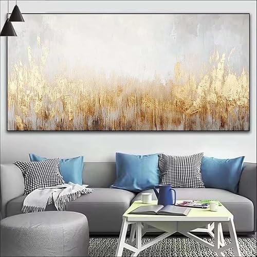 Gold Malen Nach Zahlen Erwachsene Kit, Malen Nach Zahlen Baum Anfänger DIY Paint by Numbers mit Pinseln und Acrylfarben, DIY Ölgemälde Leinwand Basteln Set für Wall Deco (Ohne Rahmen) 20x60cm V-482 von Cexeqee