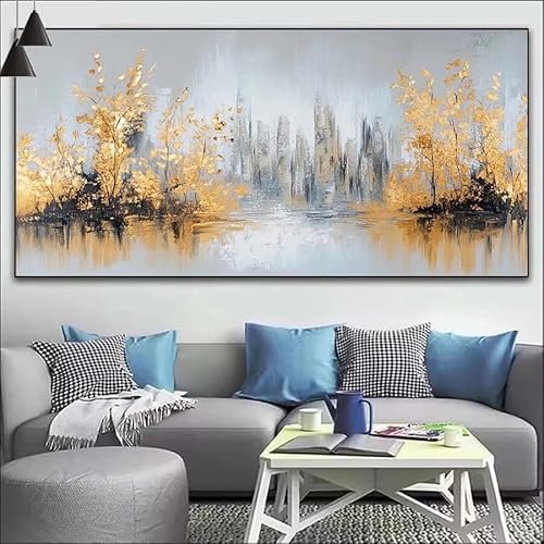 Gold Malen Nach Zahlen Erwachsene Kit, Malen Nach Zahlen Baum Anfänger DIY Paint by Numbers mit Pinseln und Acrylfarben, DIY Ölgemälde Leinwand Basteln Set für Wall Deco (Ohne Rahmen) 40x110cm V-478 von Cexeqee