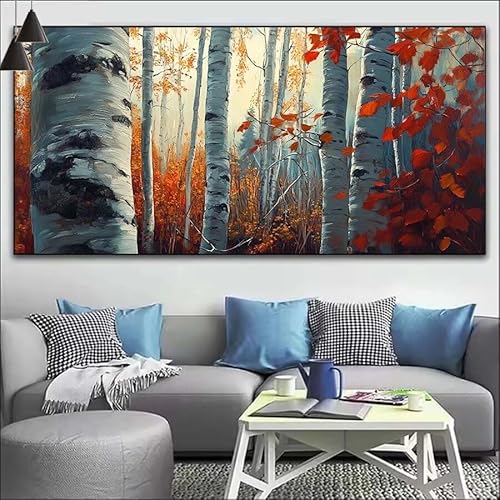 Herbst Malen Nach Zahlen Erwachsene Kit, Malen Nach Zahlen Baum Anfänger DIY Paint by Numbers mit Pinseln und Acrylfarben, DIY Ölgemälde Leinwand Basteln Set für Wall Deco (Ohne Rahmen) 30x90cm V-525 von Cexeqee