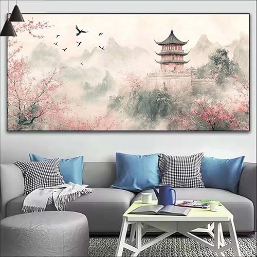 Japan Malen Nach Zahlen Erwachsene Kit, Malen Nach Zahlen Landschaft Anfänger DIY Paint by Numbers mit Pinseln und Acrylfarben, DIY Ölgemälde Basteln Set für Wall Deco (Ohne Rahmen) 40x110cm V-560 von Cexeqee