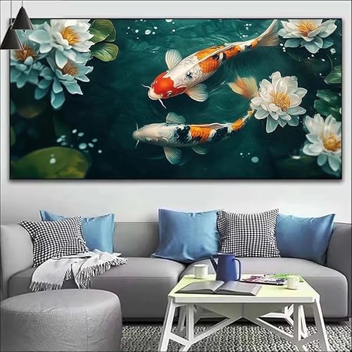 Koi Malen Nach Zahlen Erwachsene Kit, Malen Nach Zahlen Blume Anfänger DIY Paint by Numbers mit Pinseln und Acrylfarben, DIY Ölgemälde Leinwand Basteln Set für Wall Deco (Ohne Rahmen) 20x60cm V-411 von Cexeqee