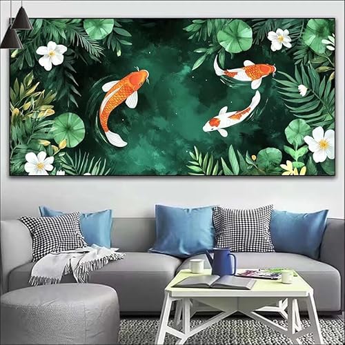 Koi Malen Nach Zahlen Erwachsene Kit, Malen Nach Zahlen Blume Anfänger DIY Paint by Numbers mit Pinseln und Acrylfarben, DIY Ölgemälde Leinwand Basteln Set für Wall Deco (Ohne Rahmen) 20x60cm V-520 von Cexeqee