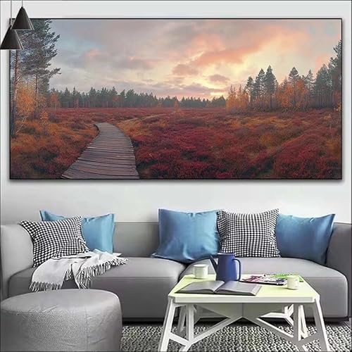 Landschaft Malen Nach Zahlen Erwachsene Kit,Malen Nach Zahlen See Anfänger DIY Paint by Numbers mit Pinseln und Acrylfarben,DIY Ölgemälde Leinwand Basteln Set Wall Deco (Ohne Rahmen) 40x110cm V-454 von Cexeqee