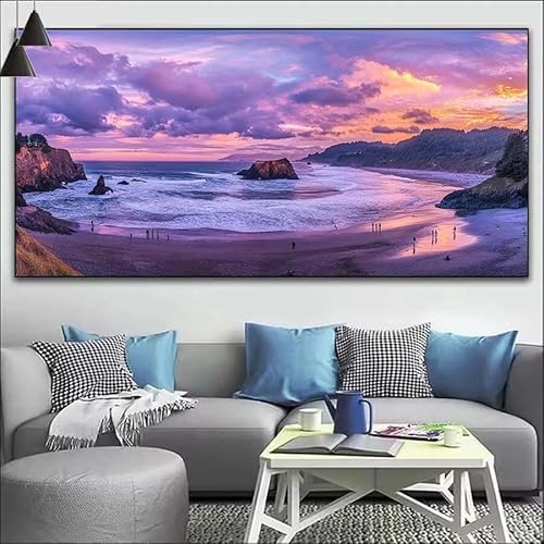 Lila Malen Nach Zahlen Erwachsene Kit, Malen Nach Zahlen See Anfänger DIY Paint by Numbers mit Pinseln und Acrylfarben, DIY Ölgemälde Leinwand Basteln Set für Wall Deco (Ohne Rahmen) 40x110cm V-540 von Cexeqee