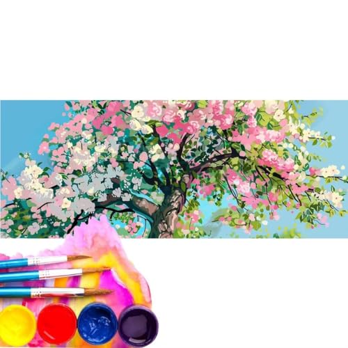 Malen Nach Zahlen Baum Blume DIY Malen nach Zahlen für Erwachsene, DIY Öl Leinwand Gemälde Anfänger, DIY Malen Nach Zahlen mit Pinseln und Acrylfarben, für Home Wall Décor (Rahmenlos) 100x200cm wk-118 von Cexeqee