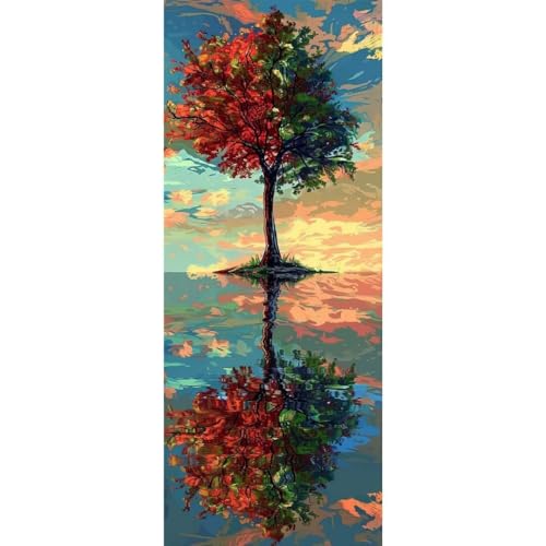 Malen Nach Zahlen Baum Landschaft DIY Malen nach Zahlen für Erwachsene, DIY Öl Leinwand Gemälde Anfänger,DIY Malen Nach Zahlen mit Pinseln und Acrylfarben, für Home Wall Décor (Ohne Rahmen) 50x125cm von Cexeqee