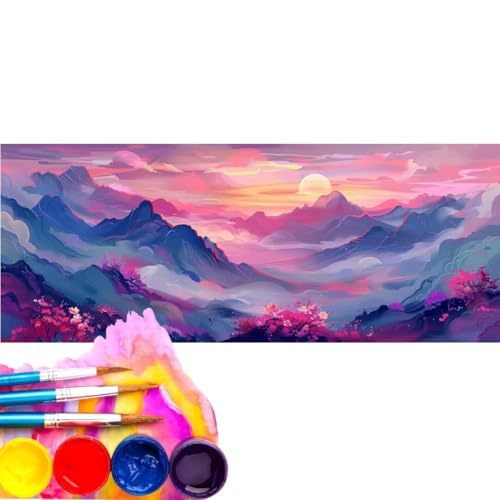 Malen Nach Zahlen Berg Mond DIY Malen nach Zahlen für Erwachsene, DIY Öl Leinwand Gemälde Anfänger, Malen Nach Zahlen mit Pinseln und Acrylfarben, für Home Wall Décor (Rahmenlos) 50x100cm wk-612 von Cexeqee