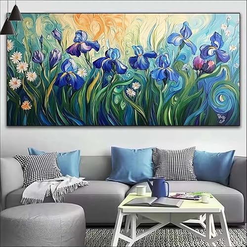 Malen Nach Zahlen Blau DIY Malen nach Zahlen Blume für Erwachsene, DIY Öl Gemälde Anfänger für Kinder, DIY Malen Nach Zahlen mit Pinseln und Acrylfarben, für Wall Décor (Ohne Rahmen) 80x220cm V-212 von Cexeqee