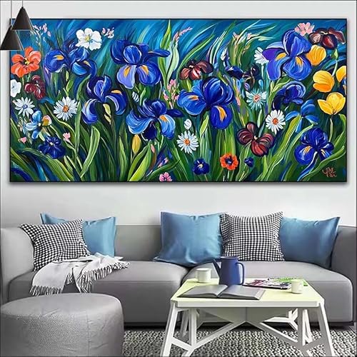 Malen Nach Zahlen Blau DIY Malen nach Zahlen Blume für Erwachsene, DIY Öl Gemälde Anfänger für Kinder, DIY Malen Nach Zahlen mit Pinseln und Acrylfarben, für Wall Décor (Ohne Rahmen) 80x220cm V-213 von Cexeqee