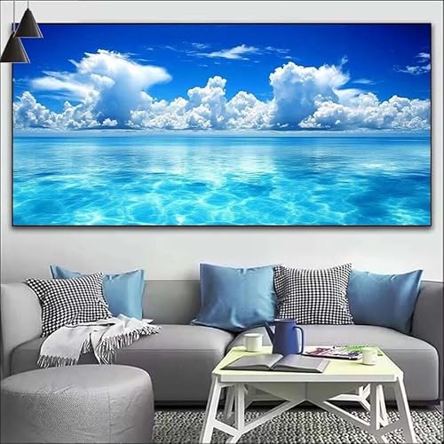 Malen Nach Zahlen Blau DIY Malen nach Zahlen See für Erwachsene, DIY Öl Leinwand Gemälde Anfänger, DIY Malen Nach Zahlen mit Pinseln und Acrylfarben, für Home Wall Décor (Ohne Rahmen) 90x260cm V-160 von Cexeqee