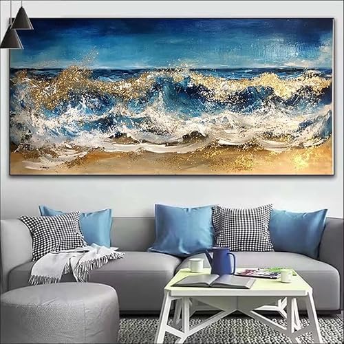 Malen Nach Zahlen Blau DIY Malen nach Zahlen Wellen für Erwachsene, DIY Öl Gemälde Anfänger für Kinder, DIY Malen Nach Zahlen mit Pinseln und Acrylfarben, für Wall Décor (Ohne Rahmen) 80x220cm V-481 von Cexeqee