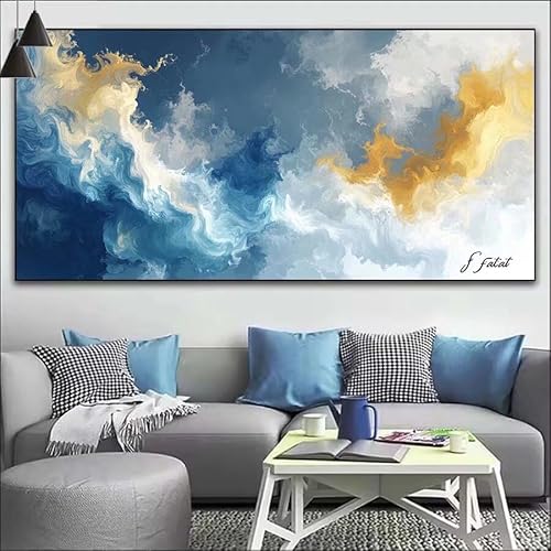 Malen Nach Zahlen Blau DIY Malen nach Zahlen Wolke für Erwachsene, DIY Öl Gemälde Anfänger für Kinder, DIY Malen Nach Zahlen mit Pinseln und Acrylfarben, für Wall Décor (Ohne Rahmen) 50x125cm V-521 von Cexeqee