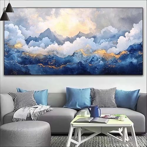 Malen Nach Zahlen Blau DIY Malen nach Zahlen Wolken für Erwachsene, DIY Öl Gemälde Anfänger für Kinder, DIY Malen Nach Zahlen mit Pinseln und Acrylfarben, für Wall Décor (Ohne Rahmen) 70x210cm V-480 von Cexeqee