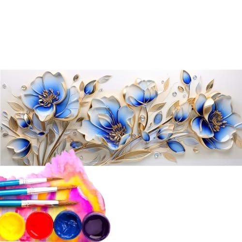 Malen Nach Zahlen Blume Blau DIY Malen nach Zahlen für Erwachsene, DIY Öl Leinwand Gemälde Anfänger, DIY Malen Nach Zahlen mit Pinseln und Acrylfarben, für Home Wall Décor (Rahmenlos) 100x200cm wk-570 von Cexeqee