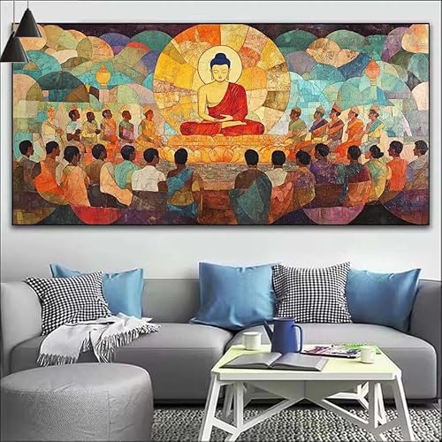 Malen Nach Zahlen Buddha DIY Malen nach Zahlen für Erwachsene,DIY Öl Leinwand Gemälde Anfänger für Kinder,DIY Malen Nach Zahlen mit Pinseln und Acrylfarben,für Wall Décor (Ohne Rahmen) 80x220cm V-187 von Cexeqee