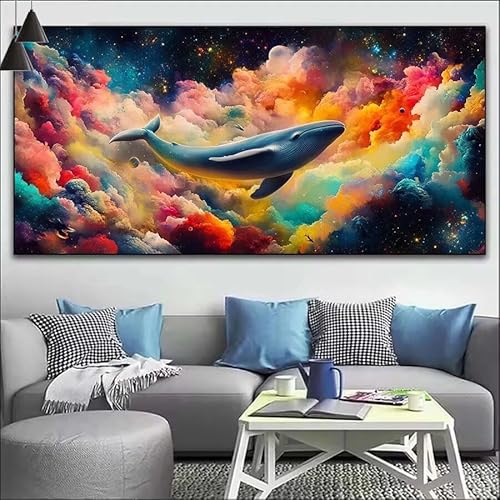 Malen Nach Zahlen Bunt DIY Malen nach Zahlen Walfisch für Erwachsene, DIY Öl Leinwand Gemälde Anfänger, DIY Malen Nach Zahlen mit Pinseln und Acrylfarben, für Wall Décor (Ohne Rahmen) 80x220cm V-199 von Cexeqee