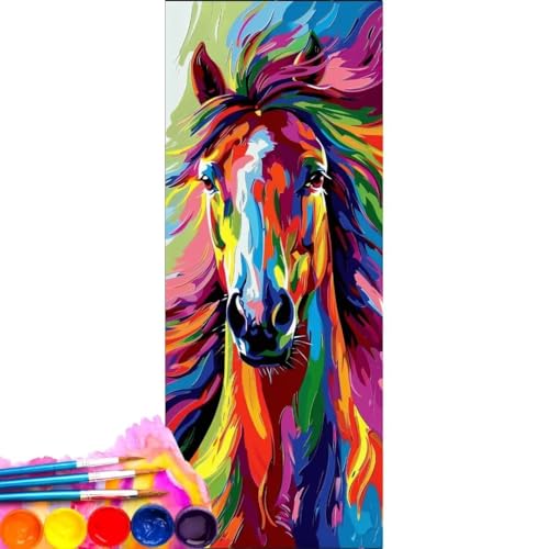 Malen Nach Zahlen Bunt Pferd DIY Malen nach Zahlen für Erwachsene, DIY Öl Leinwand Gemälde Anfänger, Malen Nach Zahlen mit Pinseln und Acrylfarben, für Home Wall Décor (Rahmenlos) 50x100cm wk-746 von Cexeqee