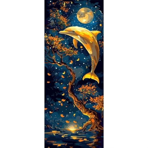 Malen Nach Zahlen Cartoon Delphin DIY Malen nach Zahlen für Erwachsene, DIY Öl Leinwand Gemälde Anfänger,DIY Malen Nach Zahlen mit Pinseln und Acrylfarben, für Home Wall Décor (Ohne Rahmen) 80x220cm von Cexeqee