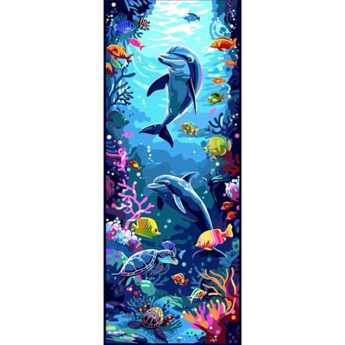 Malen Nach Zahlen Delfin Meer DIY Malen nach Zahlen für Erwachsene, DIY Öl Leinwand Gemälde Anfänger, Kinder, DIY Malen Nach Zahlen mit Pinseln und Acrylfarben, für Home Décor (Ohne Rahmen) 60x155cm von Cexeqee