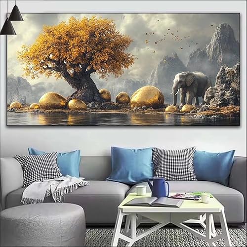 Malen Nach Zahlen Elefant DIY Malen nach Zahlen Baum für Erwachsene, DIY Öl Leinwand Gemälde Anfänger, DIY Malen Nach Zahlen mit Pinseln und Acrylfarben, für Wall Décor (Ohne Rahmen) 80x220cm V-219 von Cexeqee