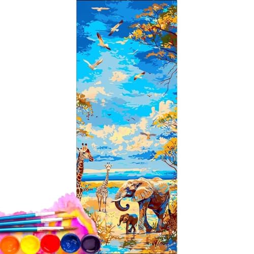 Malen Nach Zahlen Elefant DIY Malen nach Zahlen für Erwachsene, DIY Öl Leinwand Gemälde Anfänger, DIY Malen Nach Zahlen mit Pinseln und Acrylfarben, für Home Wall Décor (Rahmenlos) 90x180cm wk-758 von Cexeqee