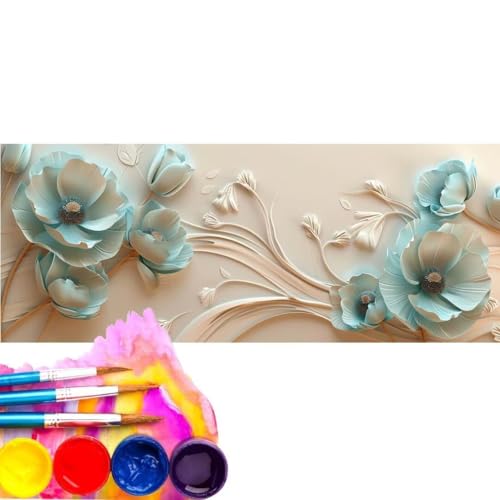 Malen Nach Zahlen Erwachsene Kit, Malen Nach Zahlen Abstrakt Blume Anfänger mit Pinseln und Acrylfarben,DIY Handgemalt Ölgemälde Basteln Set für Anfänger für Home Wall Deco (Rahmenlos) 20x60cm wk-569 von Cexeqee