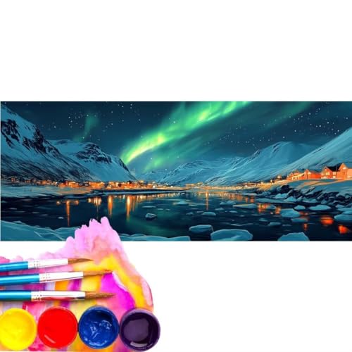 Malen Nach Zahlen Erwachsene Kit, Malen Nach Zahlen Aurora Borealis See Anfänger mit Pinseln und Acrylfarben, DIY Handgemalt Ölgemälde Leinwand Basteln Set für Home Deco (Rahmenlos) 50x100cm wk-155 von Cexeqee