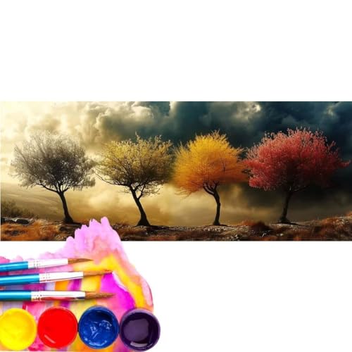 Malen Nach Zahlen Erwachsene Kit, Malen Nach Zahlen Baum Landschaft Anfänger mit Pinseln und Acrylfarben,DIY Handgemalt Ölgemälde Basteln Set für Anfänger für Home Wall Deco (Rahmenlos) 70x140cm wk-47 von Cexeqee